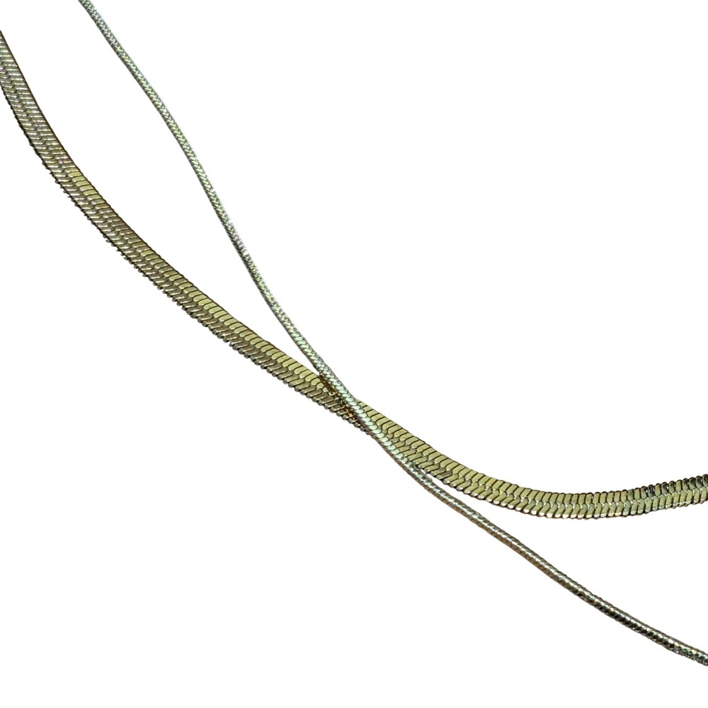 Gold Tone Layered Herringbone and Snake Chain Necklace Set with Stone Charm - Picture 3 of 5